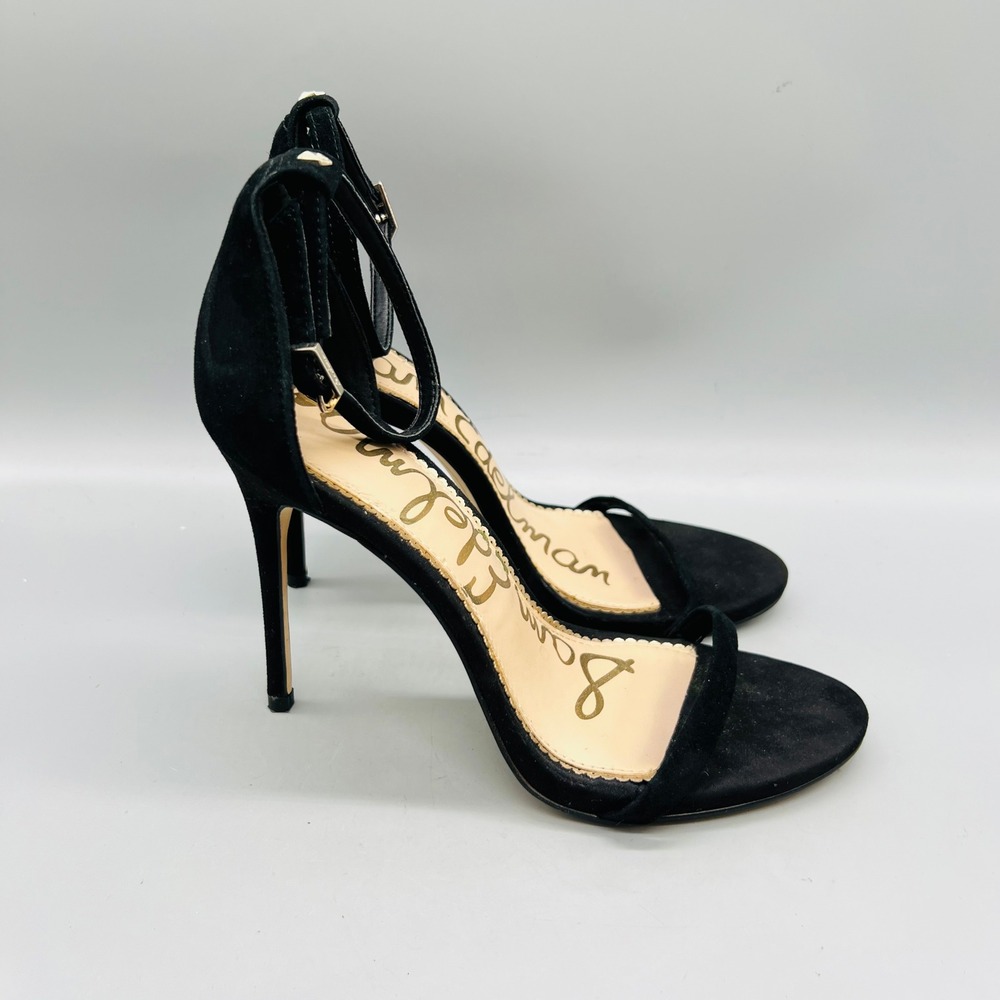 Sam Edelman Sandals Womens 8 Black Suede Ariella Ankle Strap Stiletto Heel Shoes